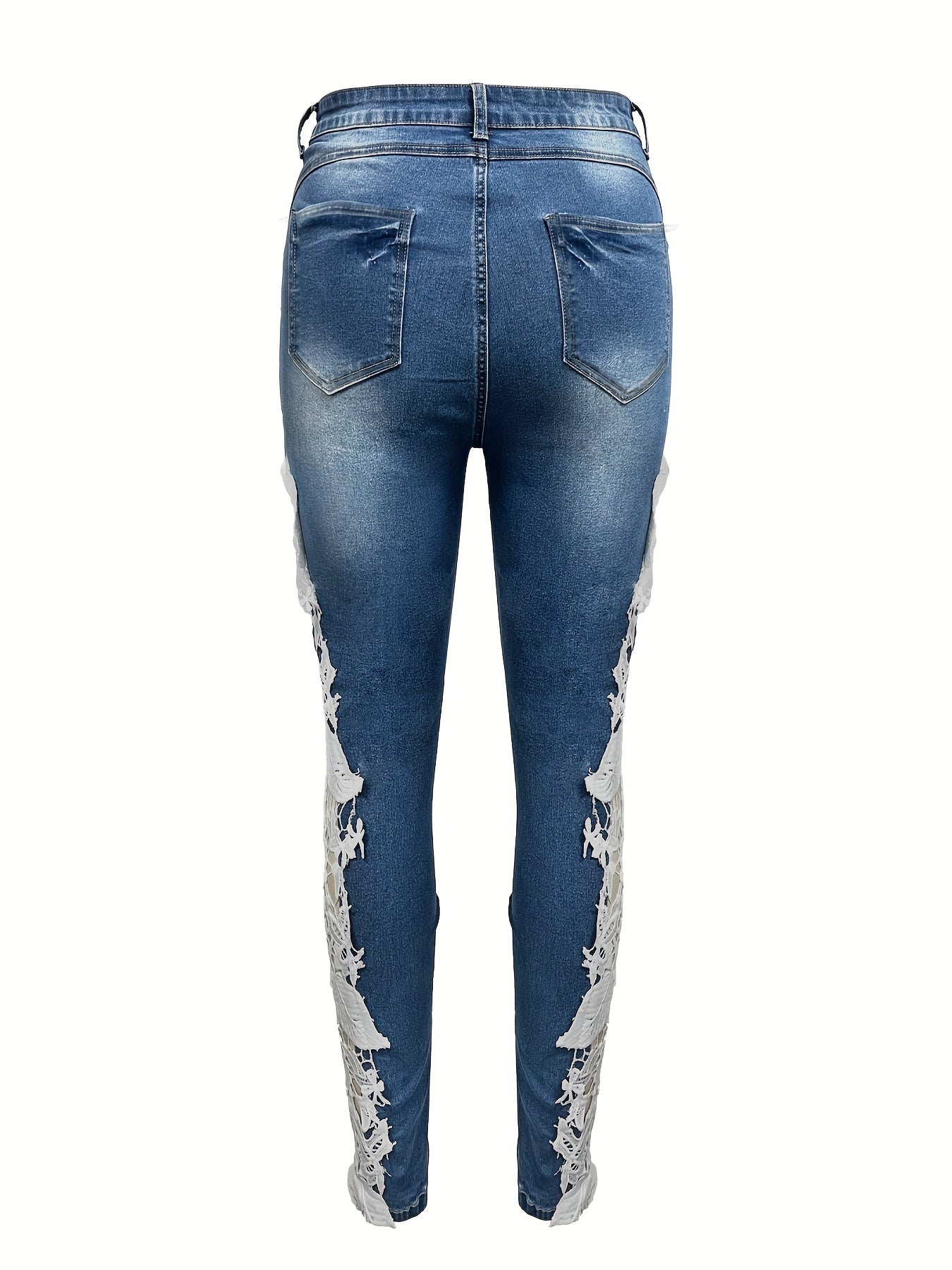 Women's Lace Hollow-Out Denim Jeans Casual All-Season Stretch Solid Color