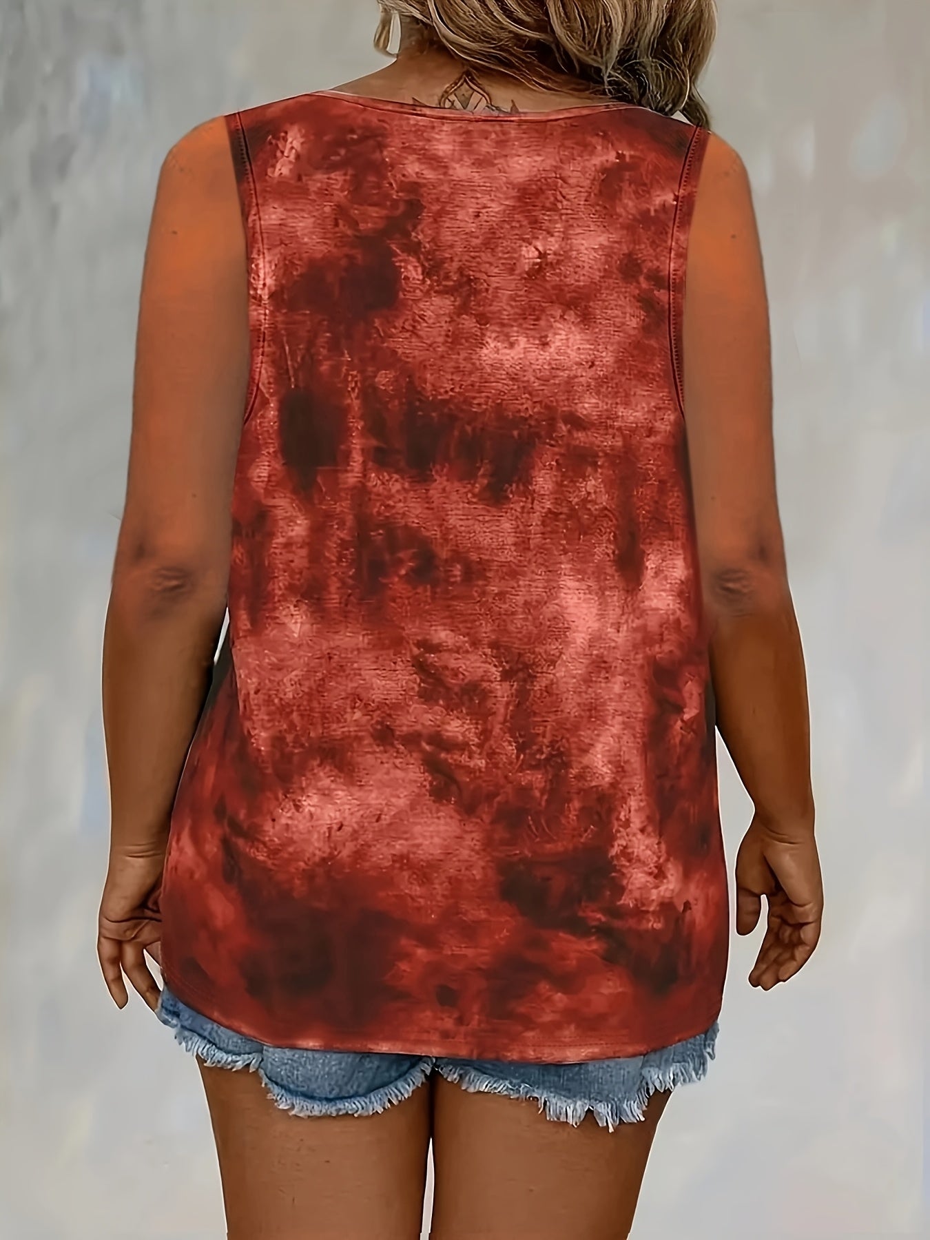 Women's V-Neck Sleeveless Tie-Front Top Red Abstract Print Summer Casual Beach Wear