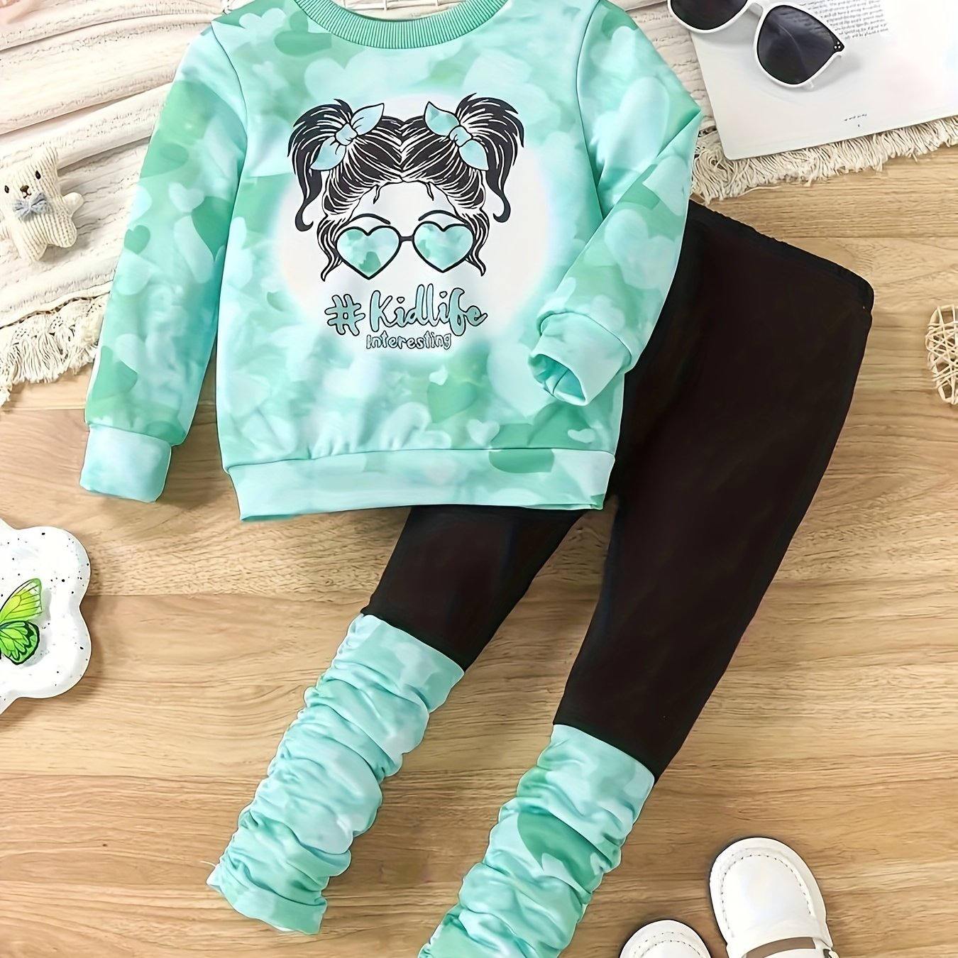 Girls' Sweatshirt and Joggers Set with Cartoon Cat Pattern Polyester Casual All-Season