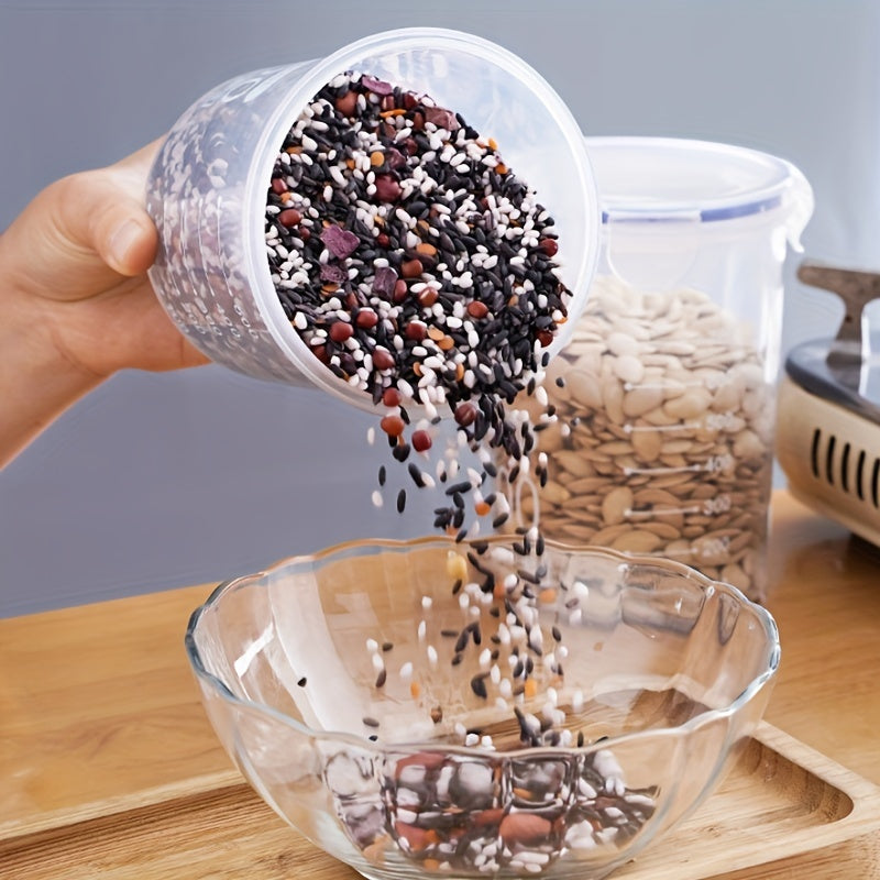 4 ta toza, havo o'tkazmaydigan oziq-ovqat saqlash konteynerlari, qulflangan qopqog'lar bilan, don, guruch, makaron uchun