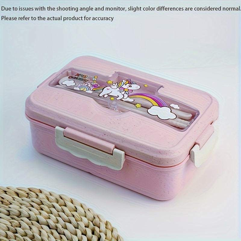 Leak-Proof Insulated Lunch Box with Dividers, Cartoon Design, Microwave Safe