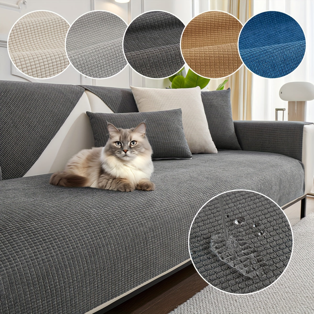 Chenille Sofa Cover Spill-Resistant Pet-Friendly Non-Slip Machine Washable Protector for Various Sofa Sizes