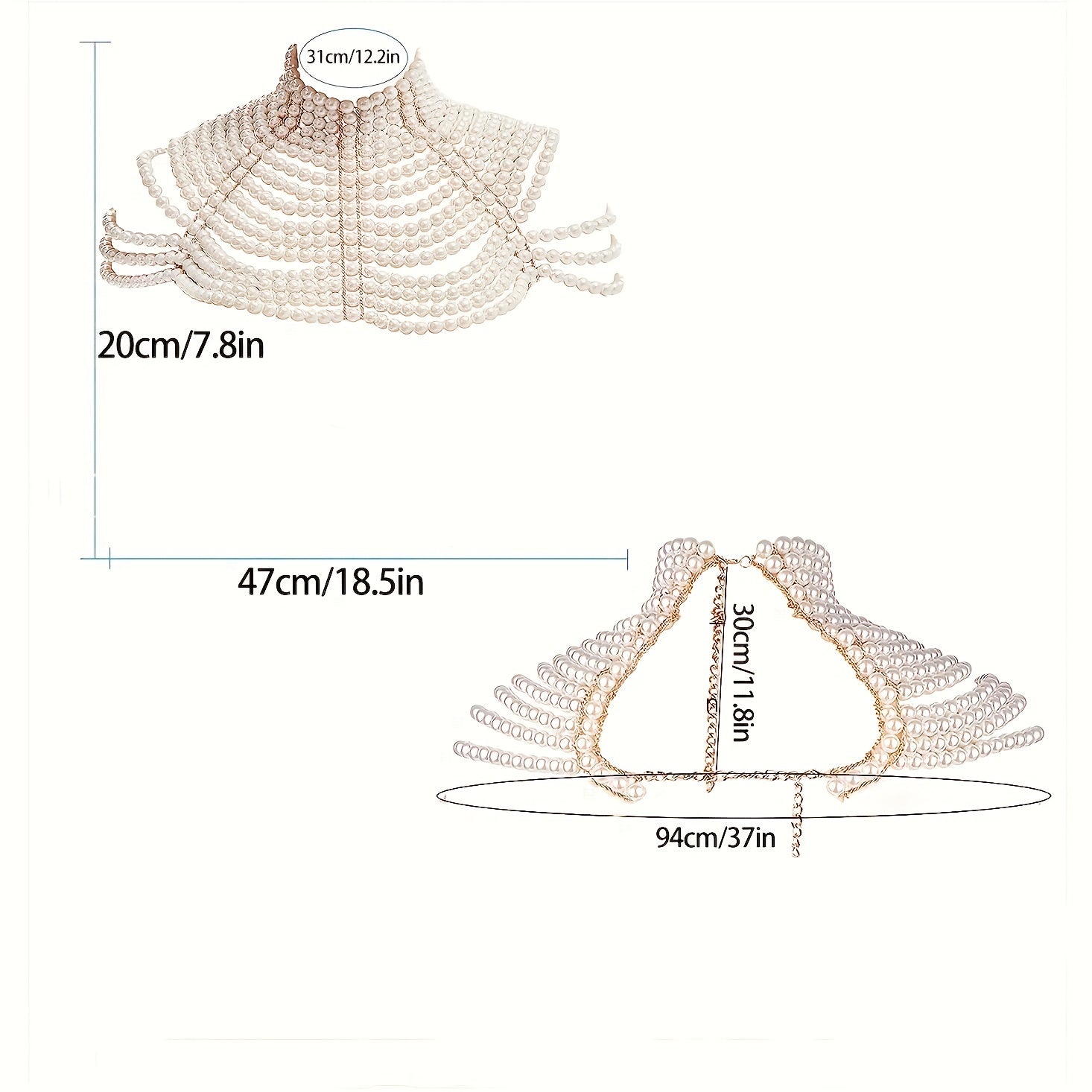 Joyería de cadena para el cuerpo estilo boho con perlas falsas y detalle de chal