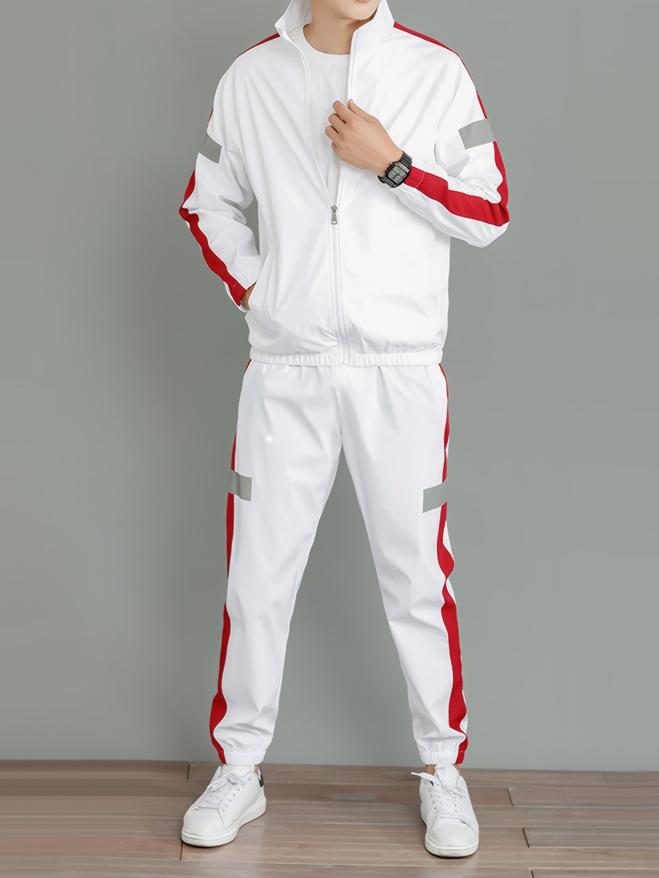 Conjunto de ropa deportiva casual de poliéster de dos piezas para hombre para primavera y otoño