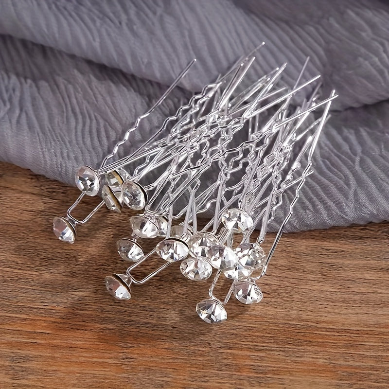 Set of 20 Bridal Hair Pins with Rhinestones U-Shaped Hair Accessories for Weddings and Updos