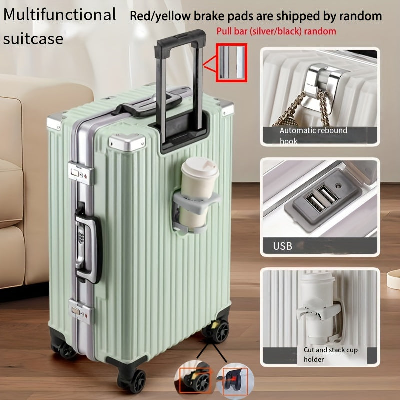 24 Inch Aluminum Hard Shell Spinner Luggage with USB Port and Cup Holder