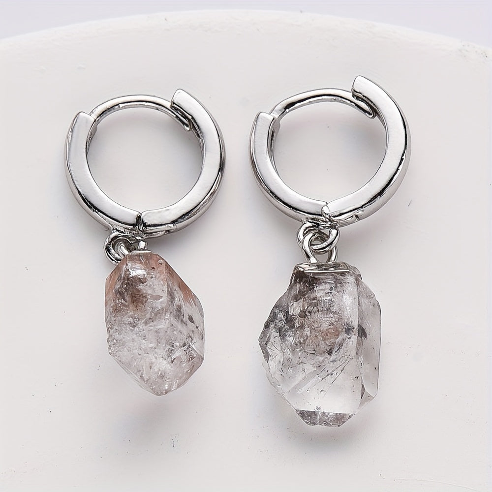 Pendientes de cobre con piedras de cristal natural para mujeres y niñas