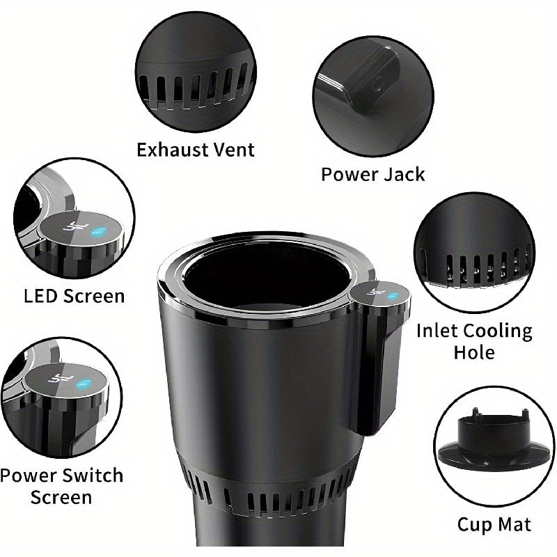 2-in-1 Car Cup Cooler and Heater Black with LED Display Travel Drinkware