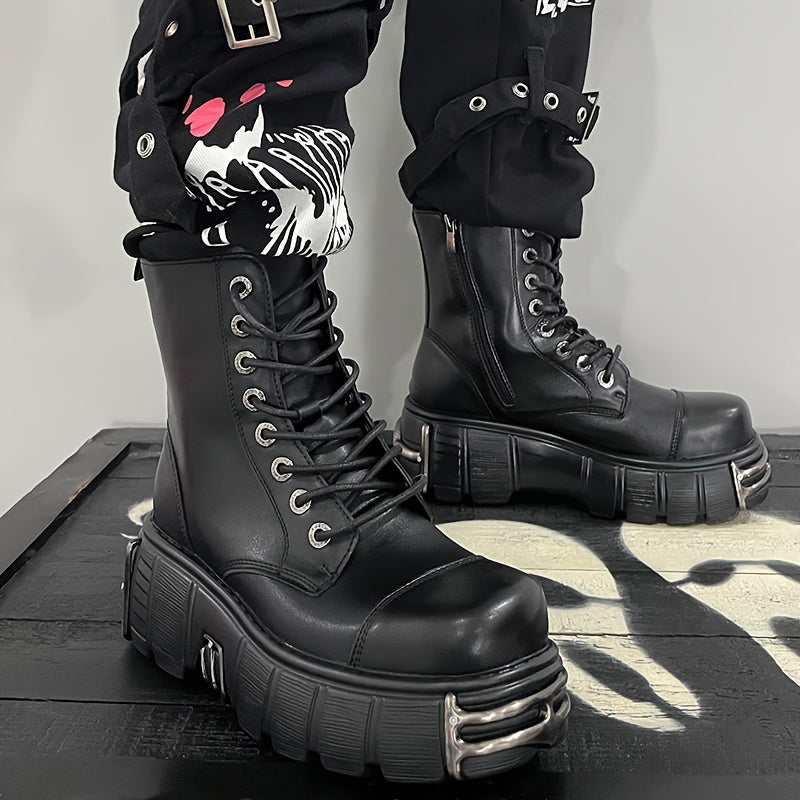 Women's Y2K Punk Ankle Boots Leather Platform Lace-Up Zipper