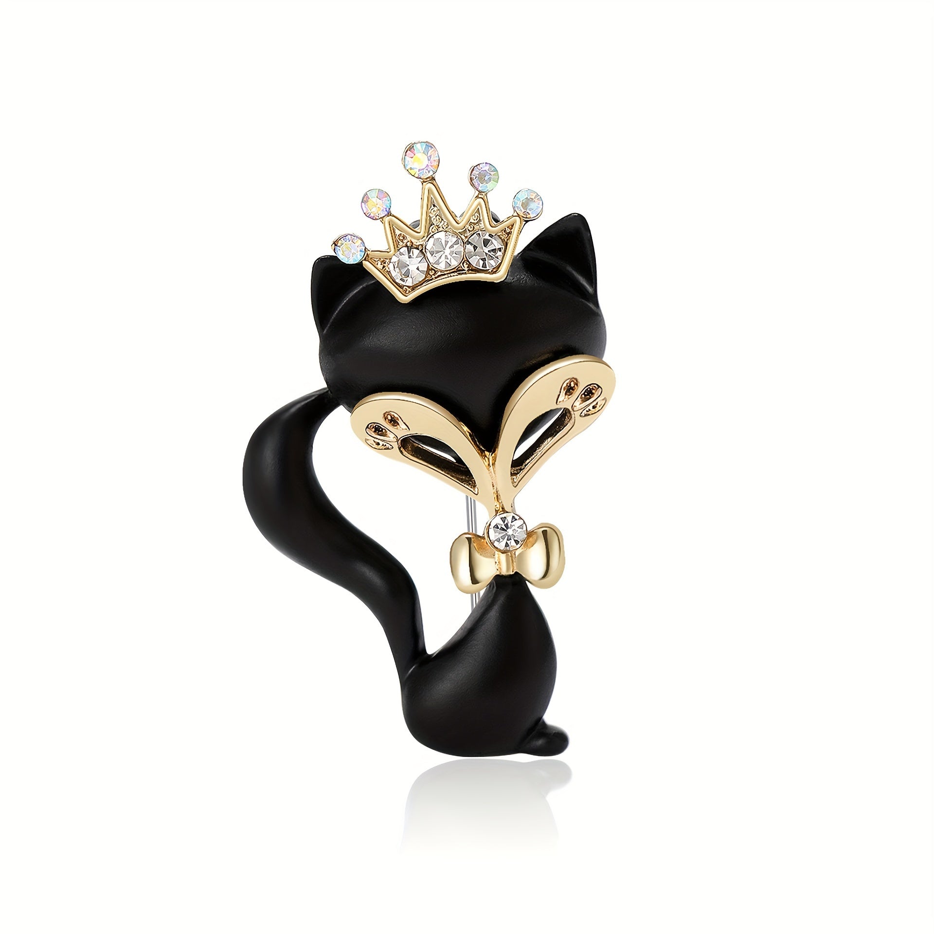 Broche negro mate con corona de rhinestones, accesorio de joyería