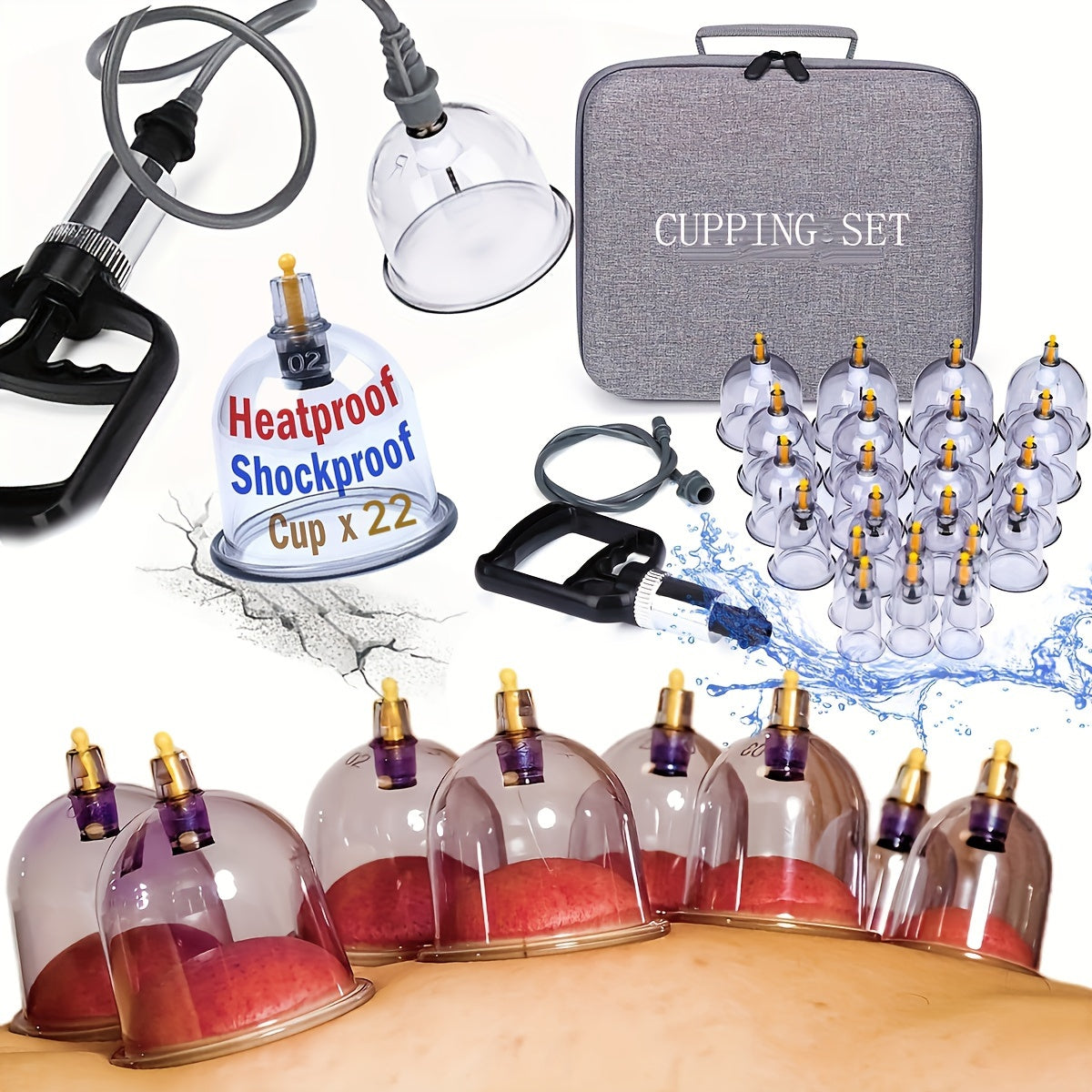 Massage Cupping Set with Vacuum Cups Hand Pump and Manual for Massage Therapists