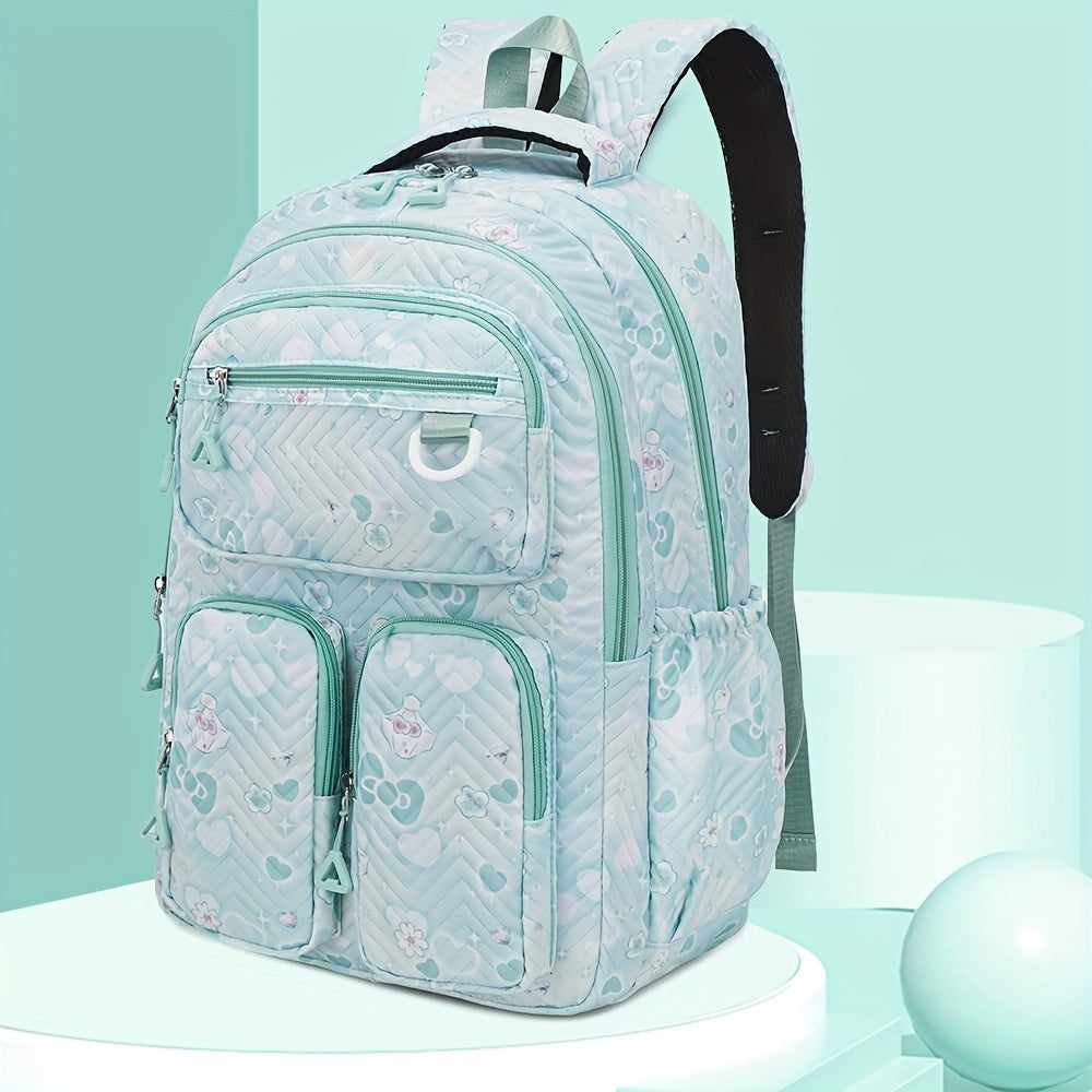 Oxford Fabric Backpack with Embroidered Detail Laptop Compartment Casual School College Shoulder Bag