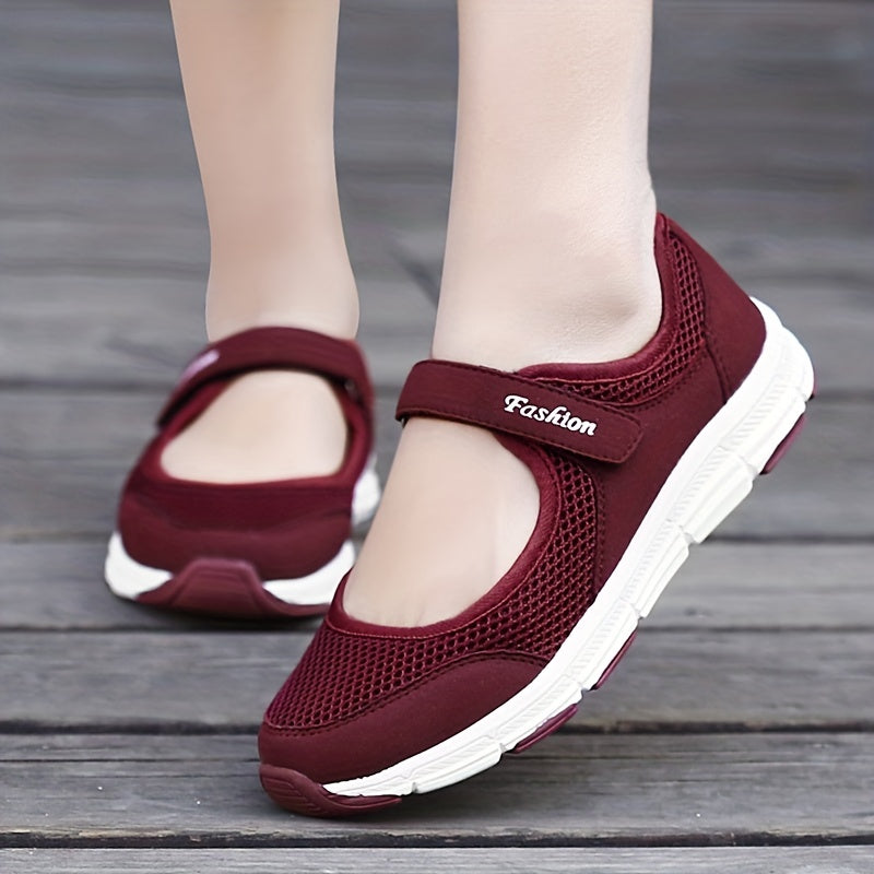 Women's Breathable Mesh Mary Jane Flats with Adjustable Buckle Casual Shoes