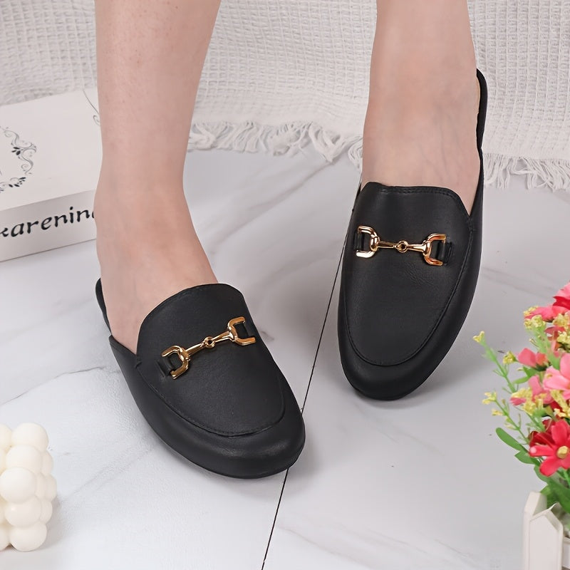 Women Summer Loafers Slip-On Mules with Metallic Buckle EVA TPU Comfortable
