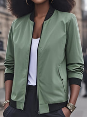 Women's Polyester Long Sleeve Jacket Green Casual Semi-Formal Coat