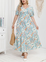 Plus Size Elegant V-Neck Dress with Geometric Print for Women