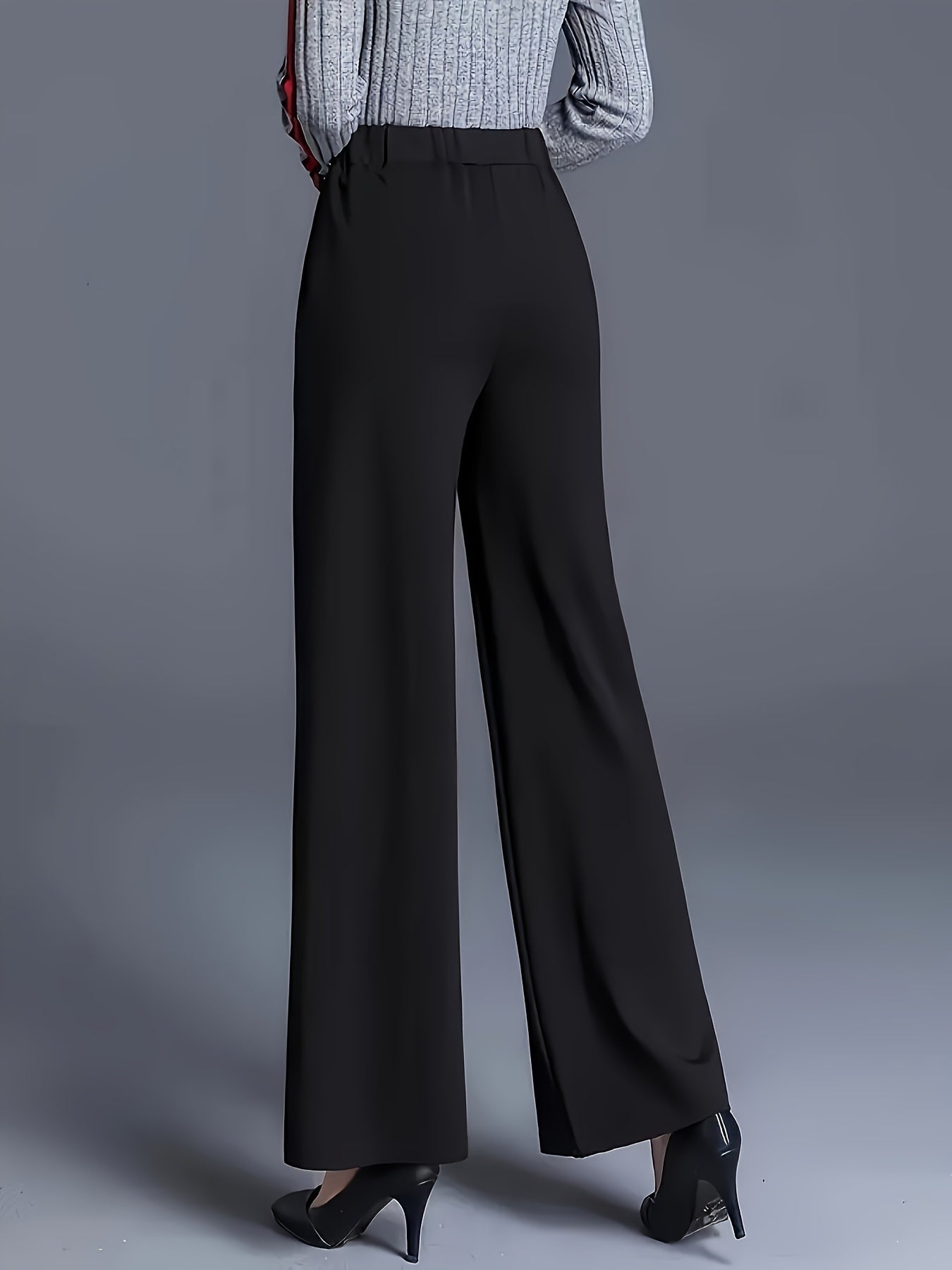 Pantalones rectos de cintura alta para mujer en negro, mezcla de poliéster, primavera-verano, ropa casual para la oficina