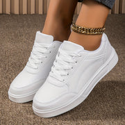Women's White Casual Sneakers Lightweight Lace-Up Low-Top Round Toe