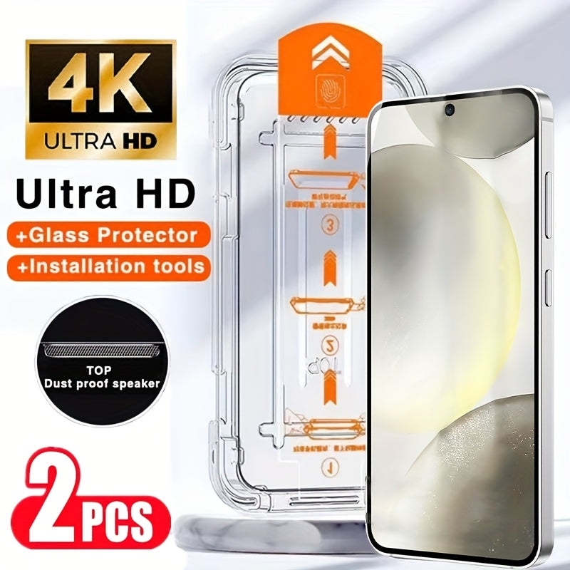 2pcs 4K Ultra HD Tempered Glass Screen Protectors for Samsung Galaxy Models Glossy Finish Scratch-Resistant