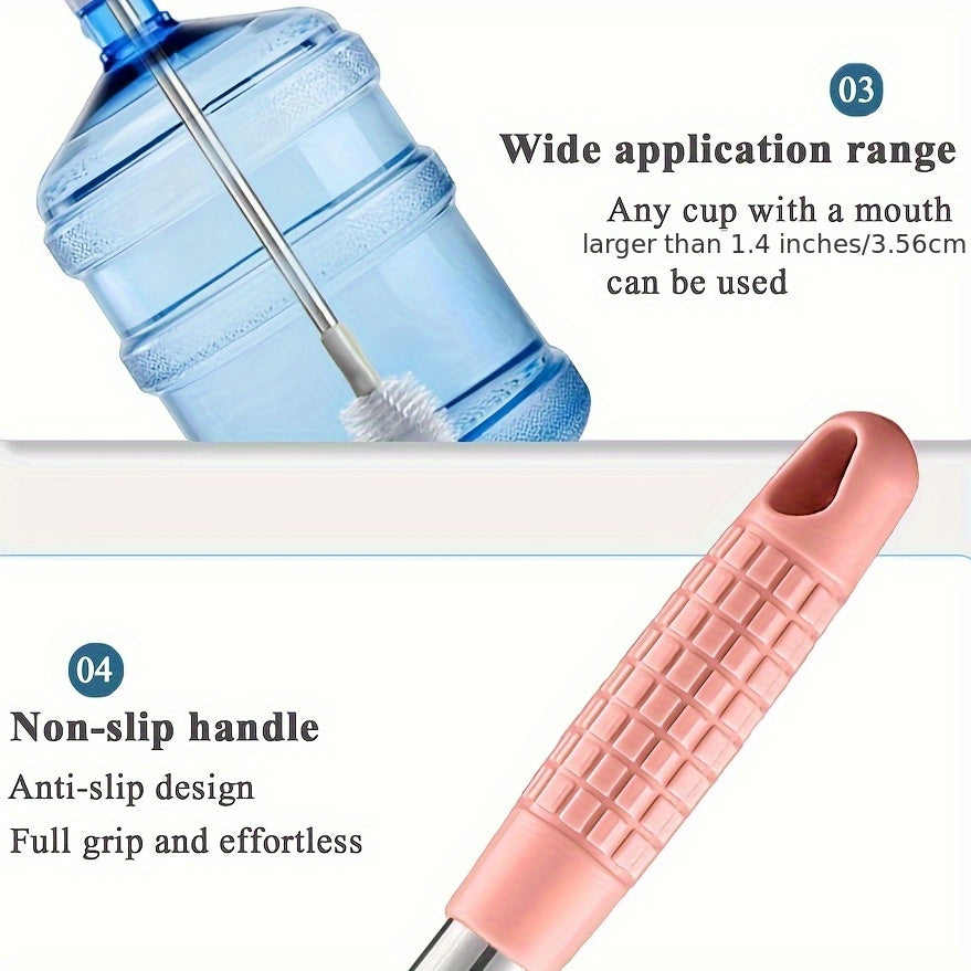 Cepillo de limpieza versátil para botellas y dispensadores de acero inoxidable con cabezal reemplazable