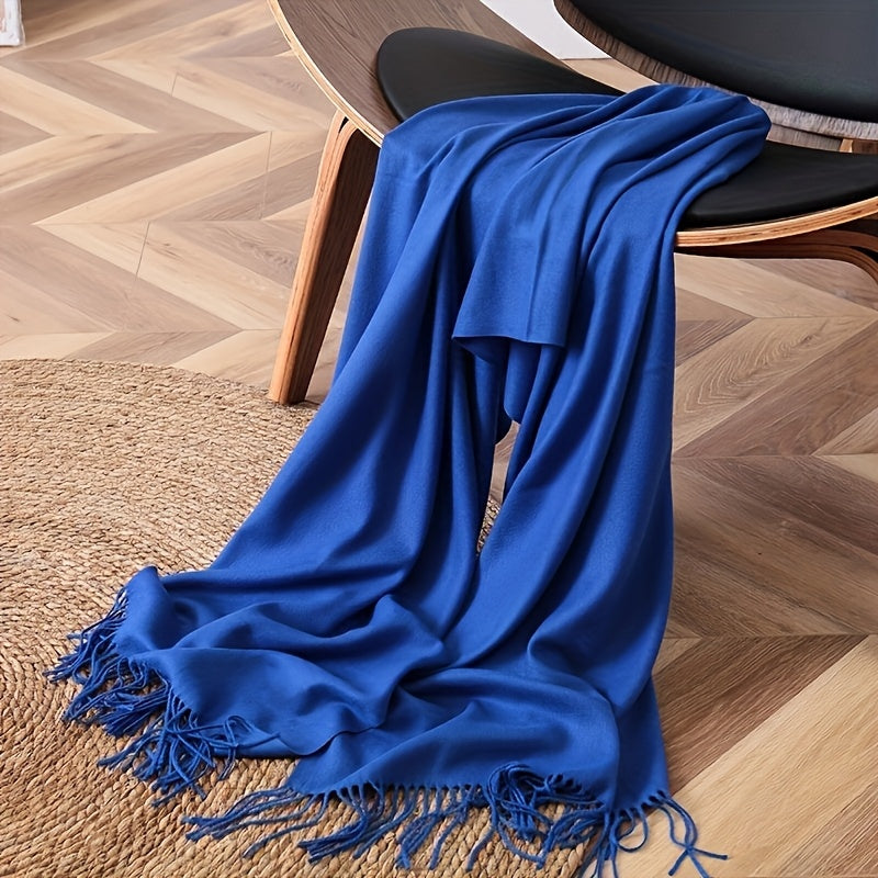 Solid-Colored Tassel Scarf Cozy Shawl Oversized Wrap for Women Gift