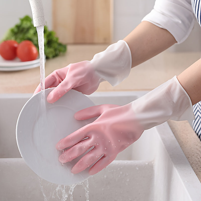 Three Pairs Waterproof Kitchen Cleaning Gloves Non-Slip Household Protection