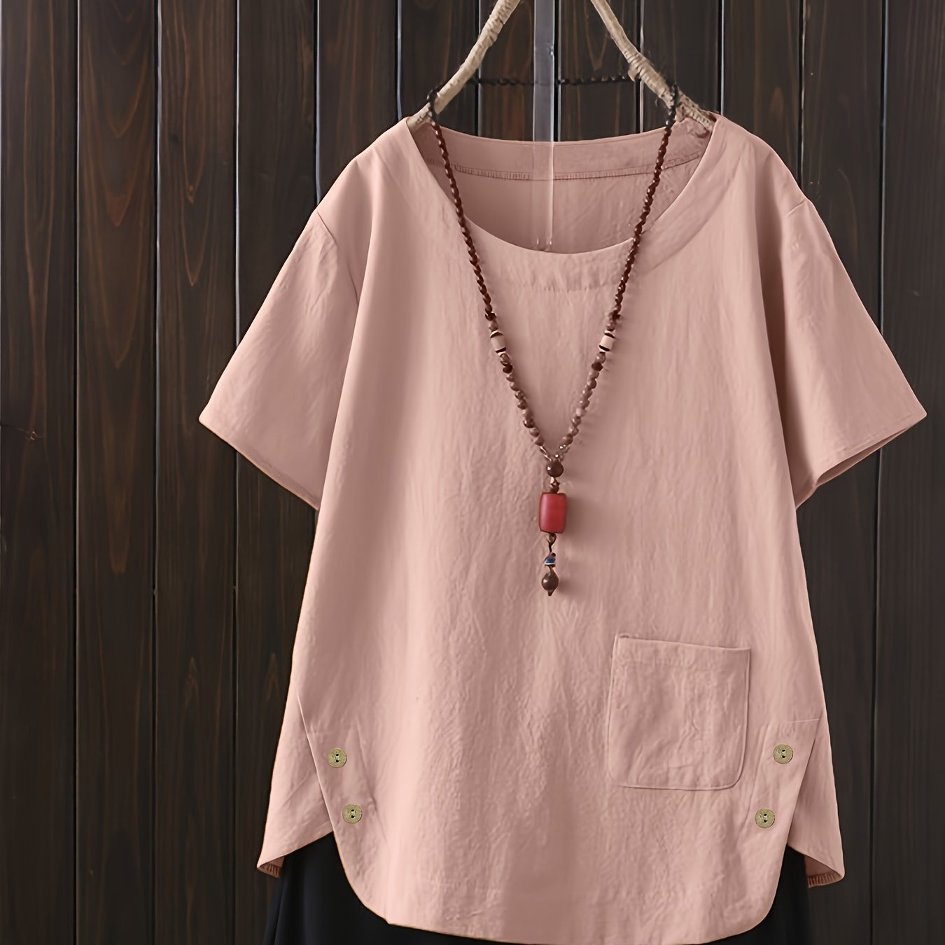 Plus Size Women's Casual Short Sleeve Cotton Shirt with Chest Pocket