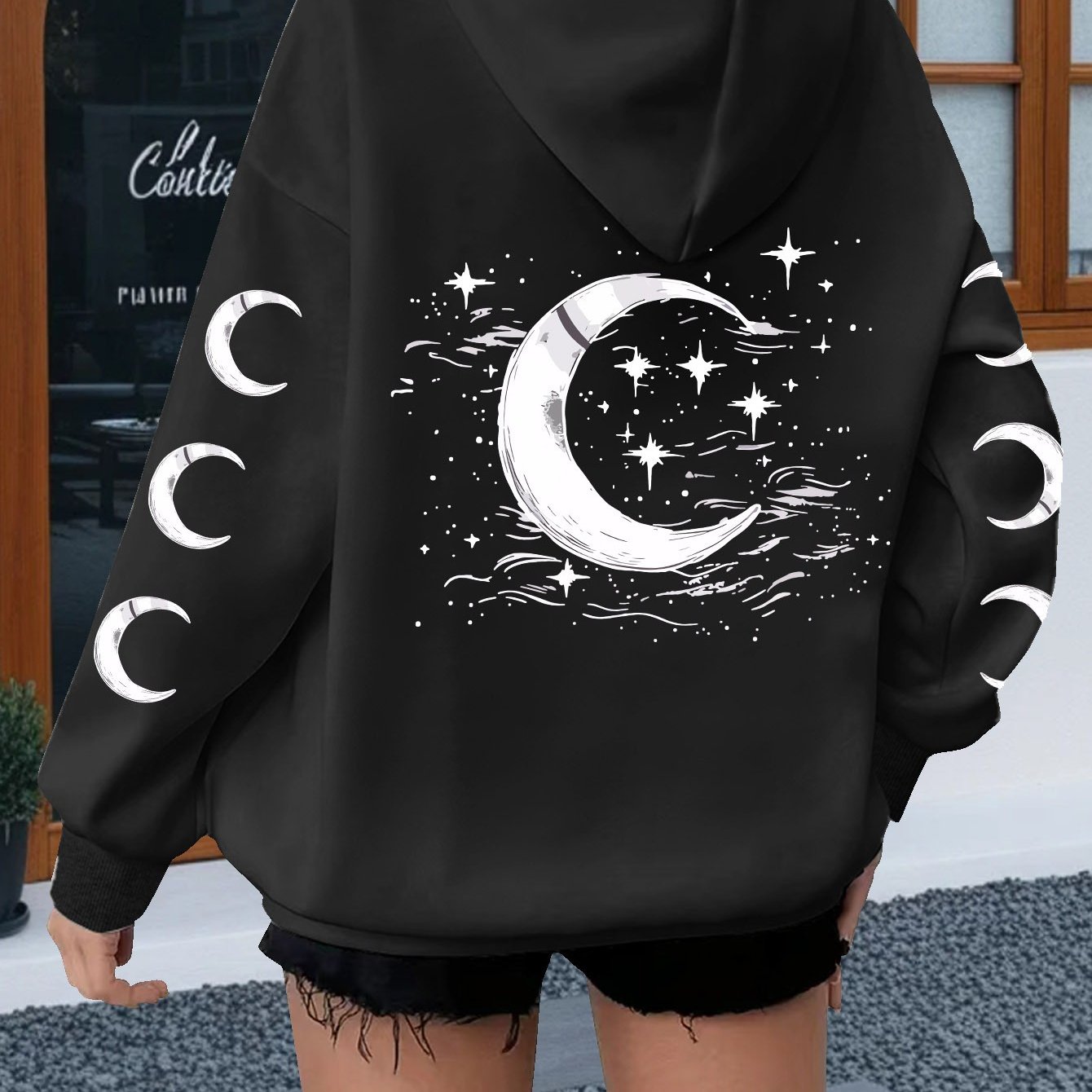 Plus Size Women's Sun Moon Stars Print Hoodie Casual Long Sleeve Pullover