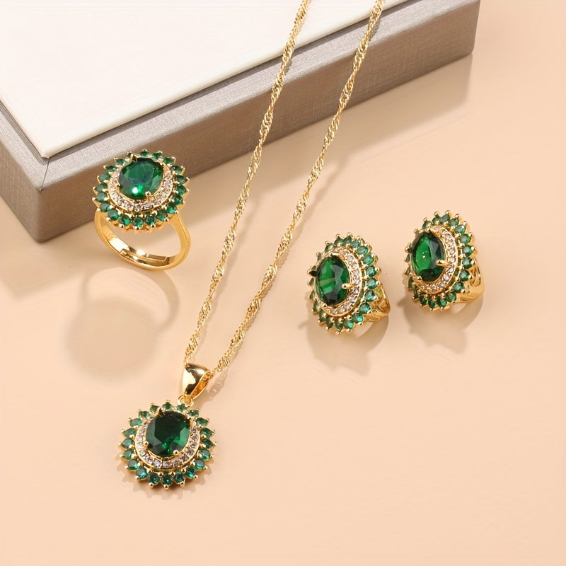 4-ta bo'lakli to'y zargarlik buyumlari to'plami Sun'iy ko'k safirli quloqchinlar, uzuk, taqinchoq, zanjir