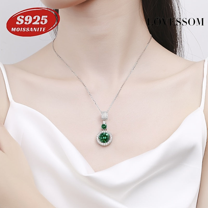 Green Moissanite Pendant Necklace 6 Carat Sterling Silver Elegant Gift Box