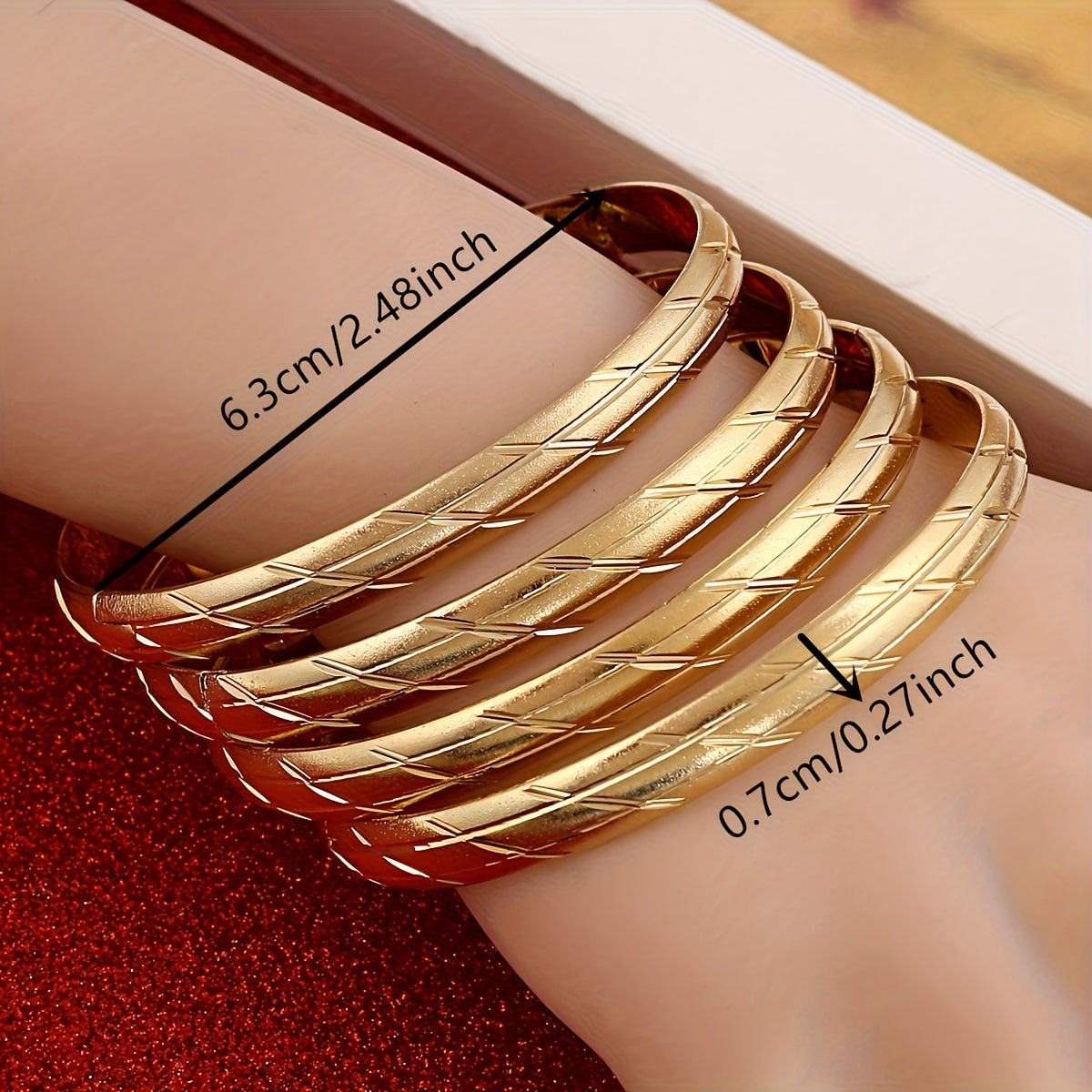 Set of 4 Bohemian African Style Women's Copper Bangle Set Golden Finish for Weddings Parties Gifts