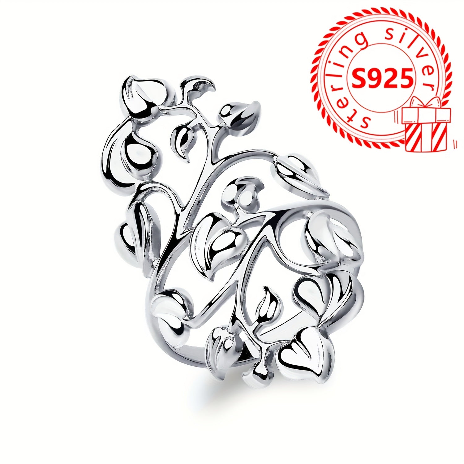 Sterling Silver Leaf Wrap Ring for Women Allergy-Free Elegant Jewelry