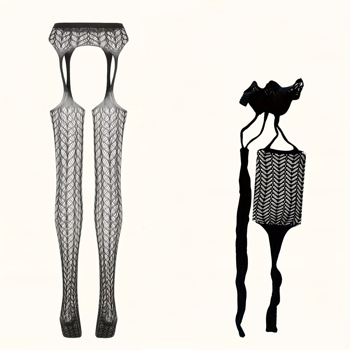 Women's Plus Size Fishnet Tights Black Lace-Up High-Waisted Stretchy Hosiery