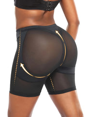 Black High-Waist Shapewear Shorts Tummy Control Mesh Panels Elastane Polyester