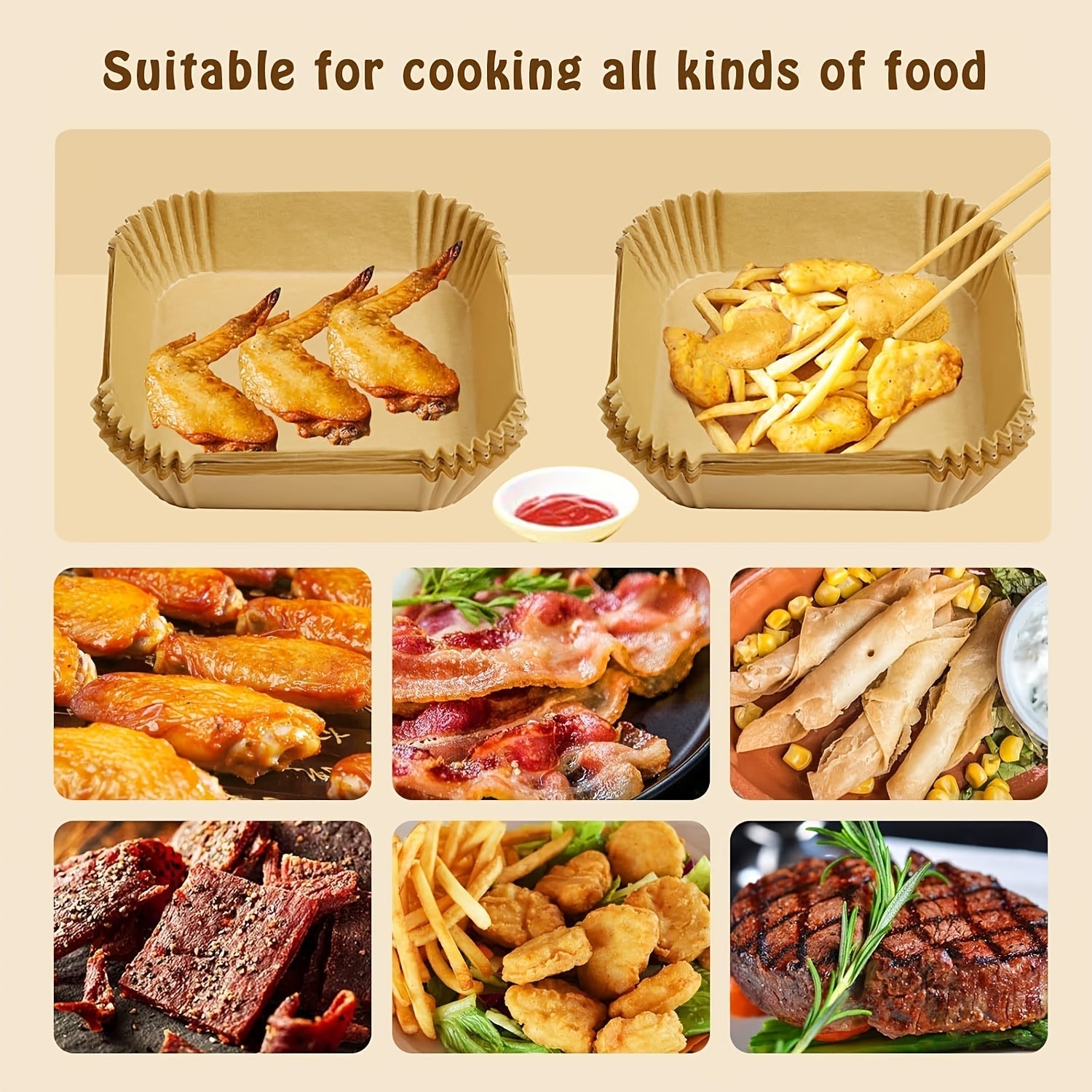 Air Fryer Baking Paper Set for Baking, Frying, Microwave Cooking, 50 Sheets