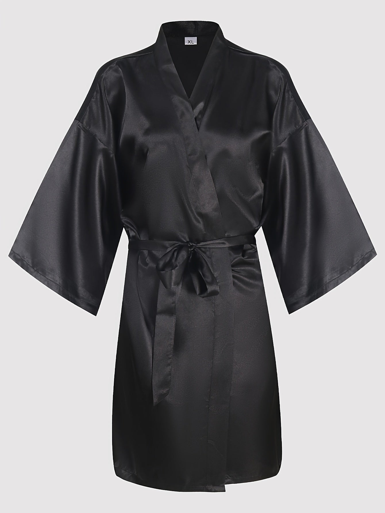 Bata de noche para mujer con patrón de letras Queen, escote en V, mangas 3/4, cinturón, poliéster