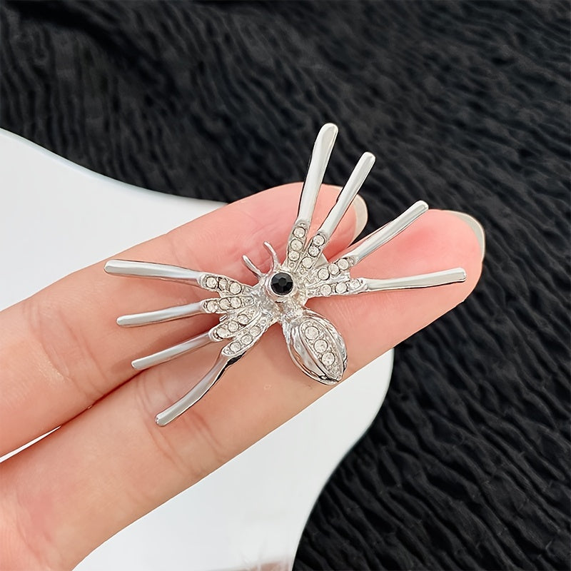 Halloween Spider Brooch Pins Set 2 Pieces Alloy Rhinestone Gothic Punk Accessories