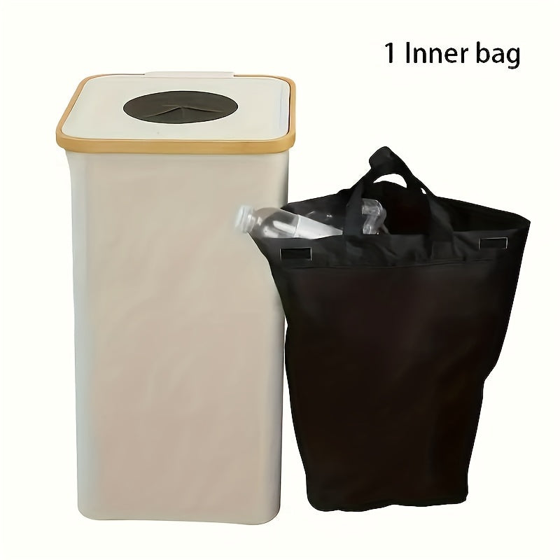 Qora yopiladigan kir yuvish qutisi, qopqog'li, 3 bo'limli, 100L, yuviladigan sumka, yotoqxona va hammom uchun