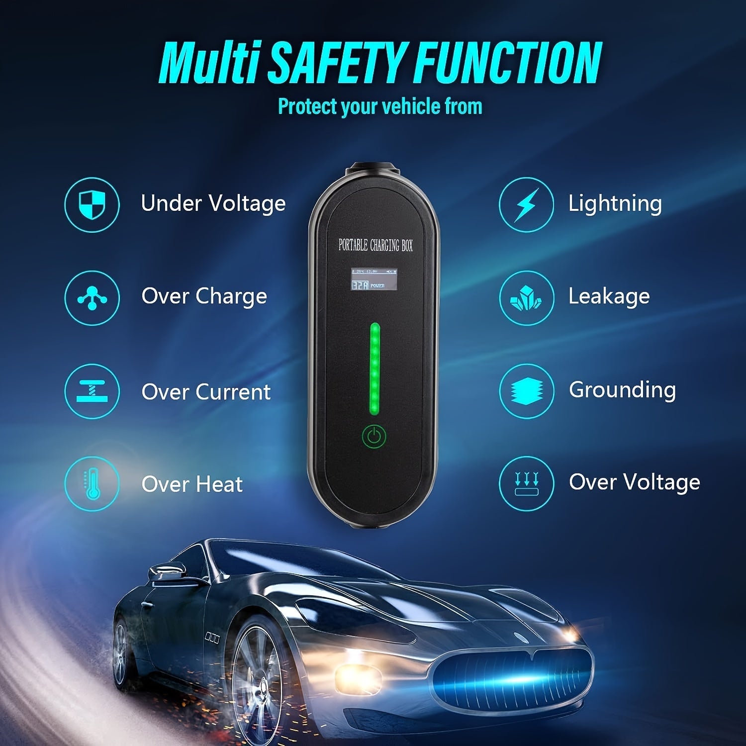 Cargador universal para vehículos eléctricos con cable de 5M, carga rápida AC, 16A