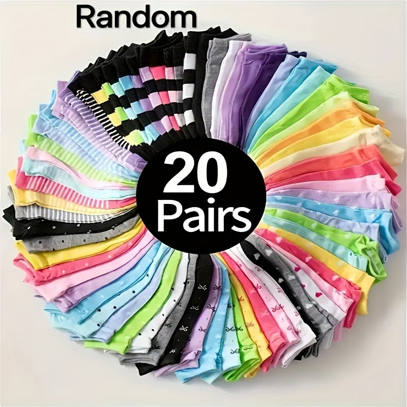 Set of 20 Candy-Colored Breathable Ankle Socks for Women