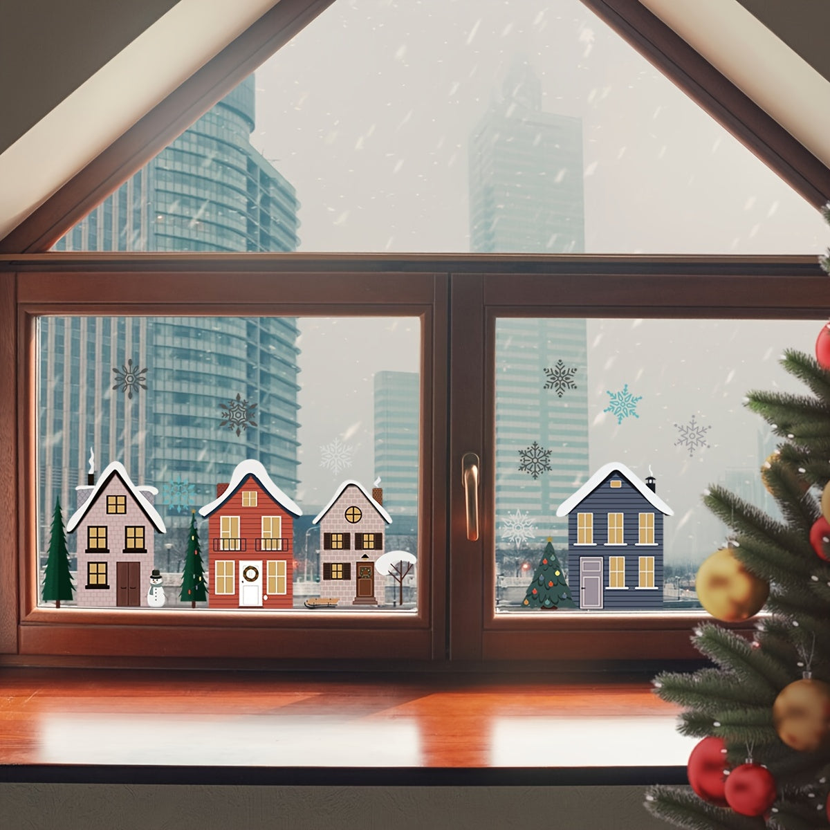 Rojdestvo oynasi yopishtiradigan suv bo'yash uyi qor qafasi dizayni o'z-o'zidan yopishadigan ajraladigan PVC