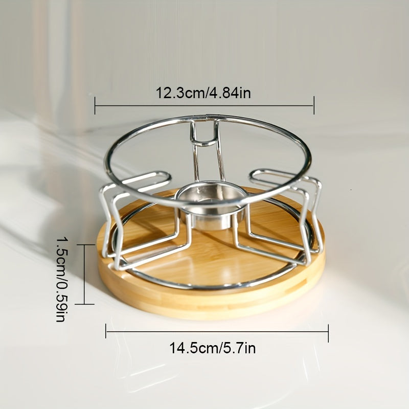 Stainless Steel Candle Holder with Wooden Base for Tea Coffee Heating and Beverage Accessories