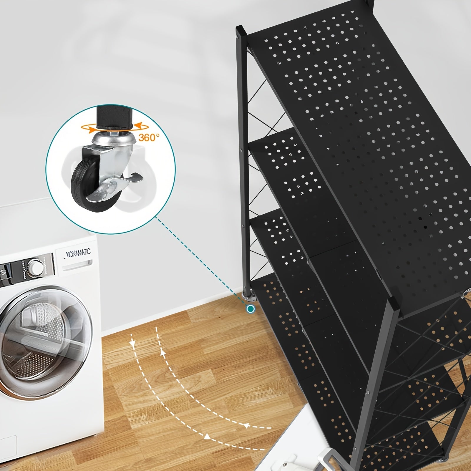 Estantería de almacenamiento plegable de 11 piezas, con 4 niveles y ruedas, unidad de estantería de gran capacidad, estantería de metal con rejilla, negra