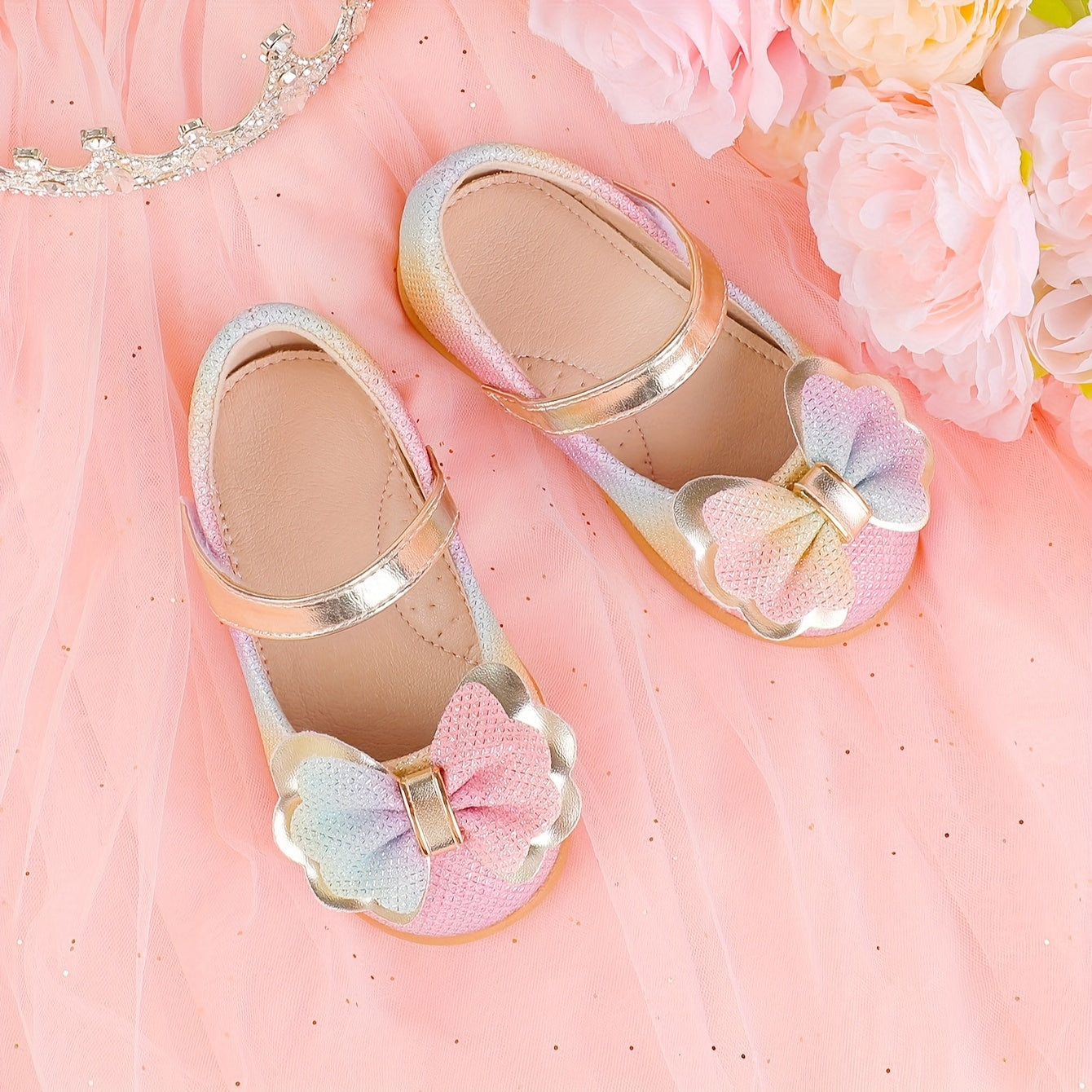 Girls' Mary Jane Flats Rainbow Bow Lightweight Casual Party Indoor Shoes