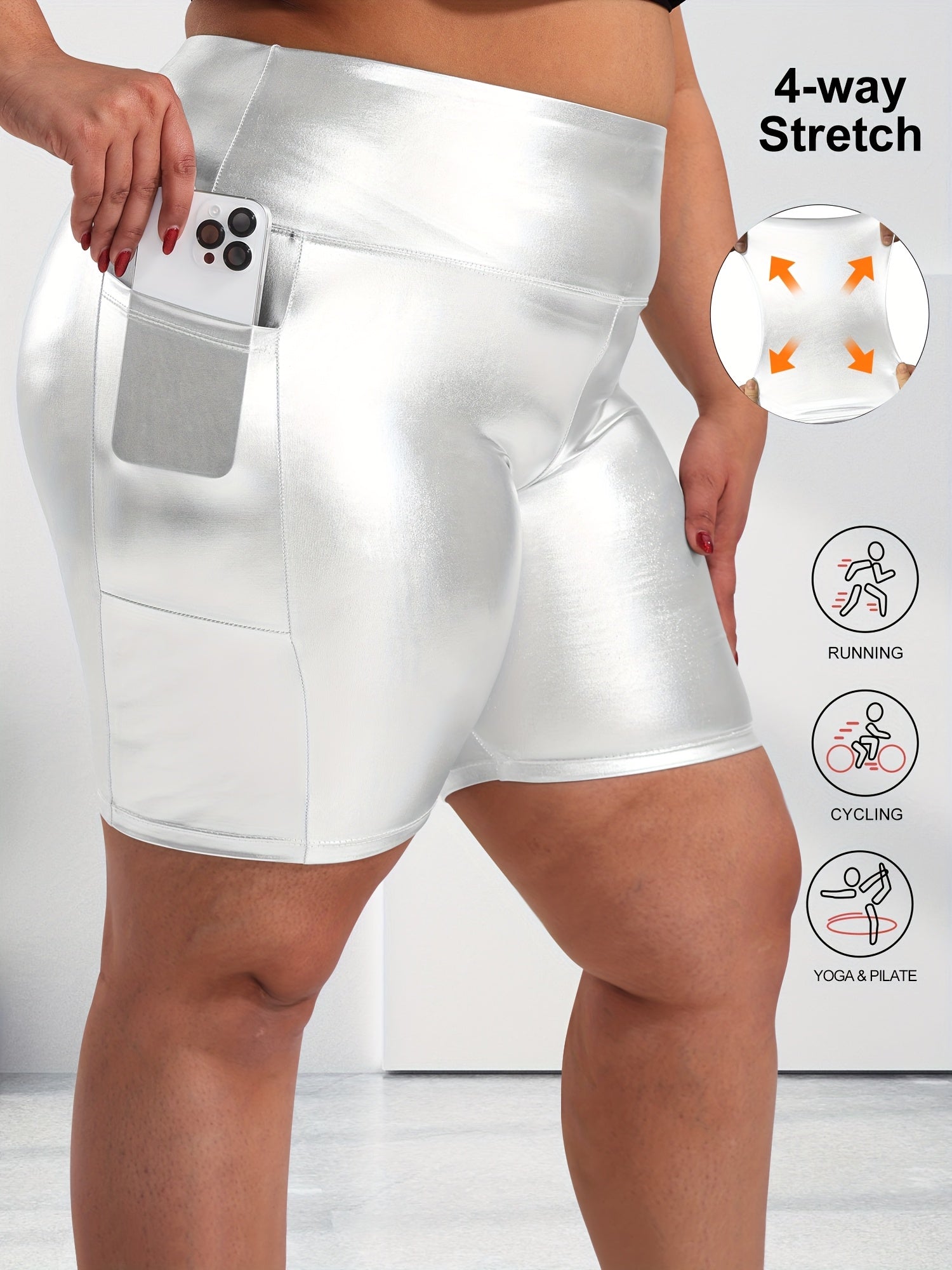 Plus Size High-Waisted Gold Foil Side Pocket Shorts Summer Style