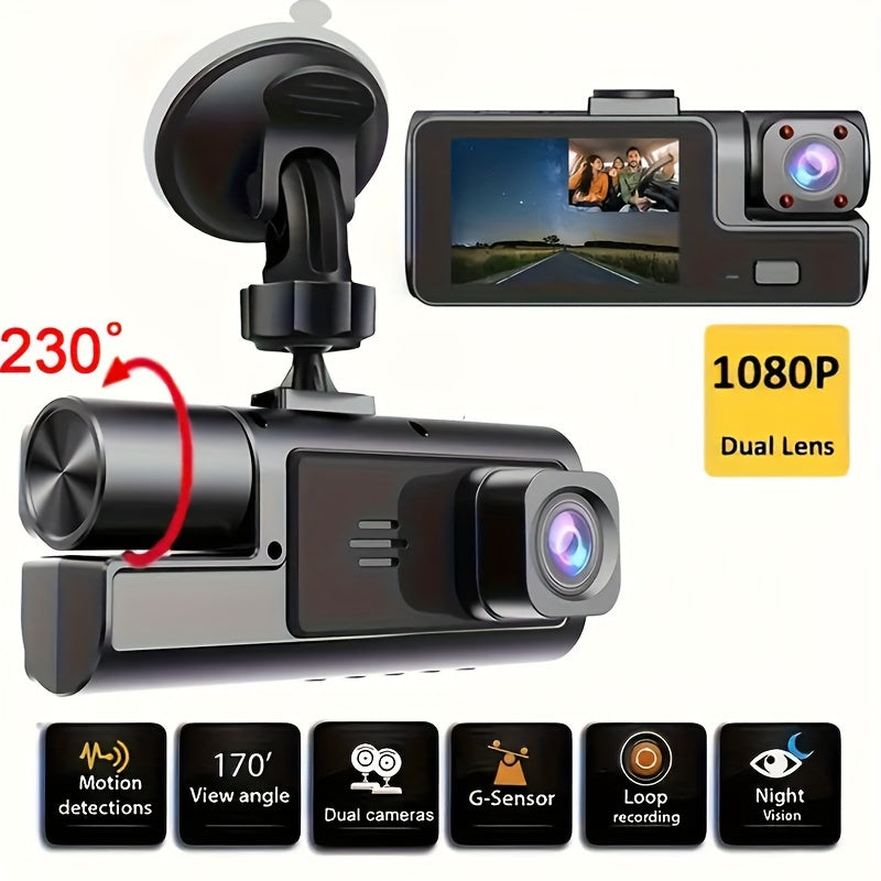 Avtomobil dash kamerası 1080P old front va ichki 720P kechqurun ko'rish 170° keng burchakli aylantirish yozuvi G-sensor