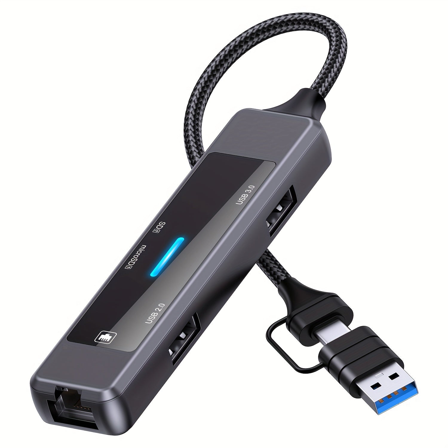 USB 3.0 адаптер-хаб с Ethernet, портом питания Type-C и двумя USB-портами - Совместим с различными устройствами.