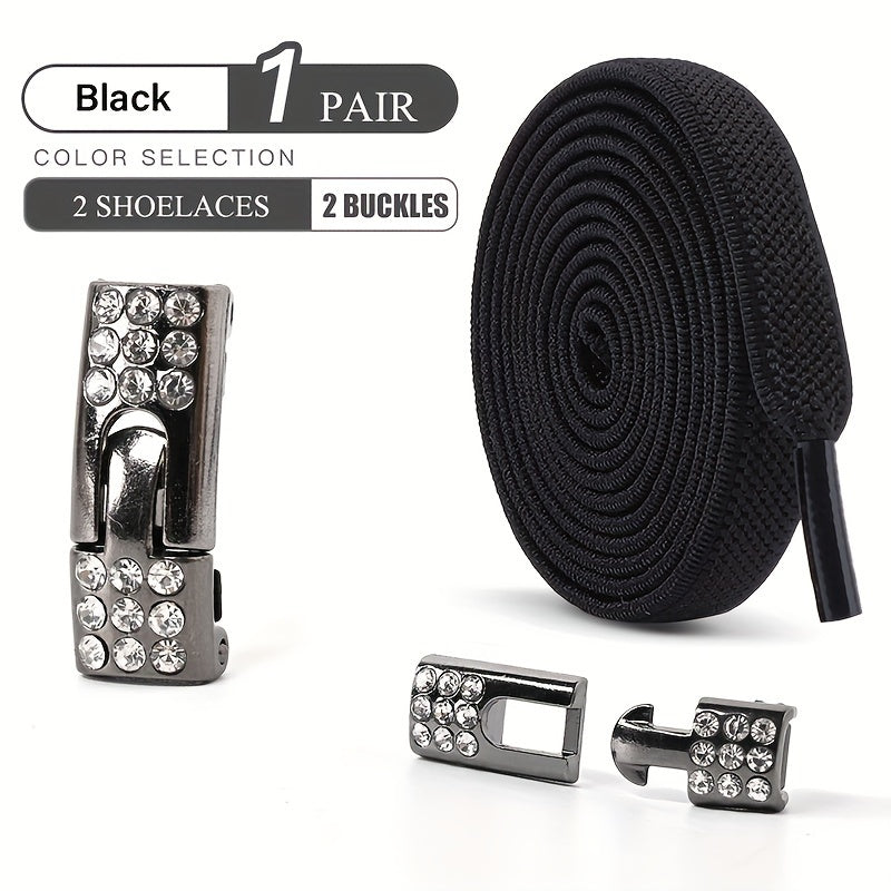 Unisex Elastic Flat Shoelaces With Metal Buckles No Tie Shoes Suitable for Sneakers