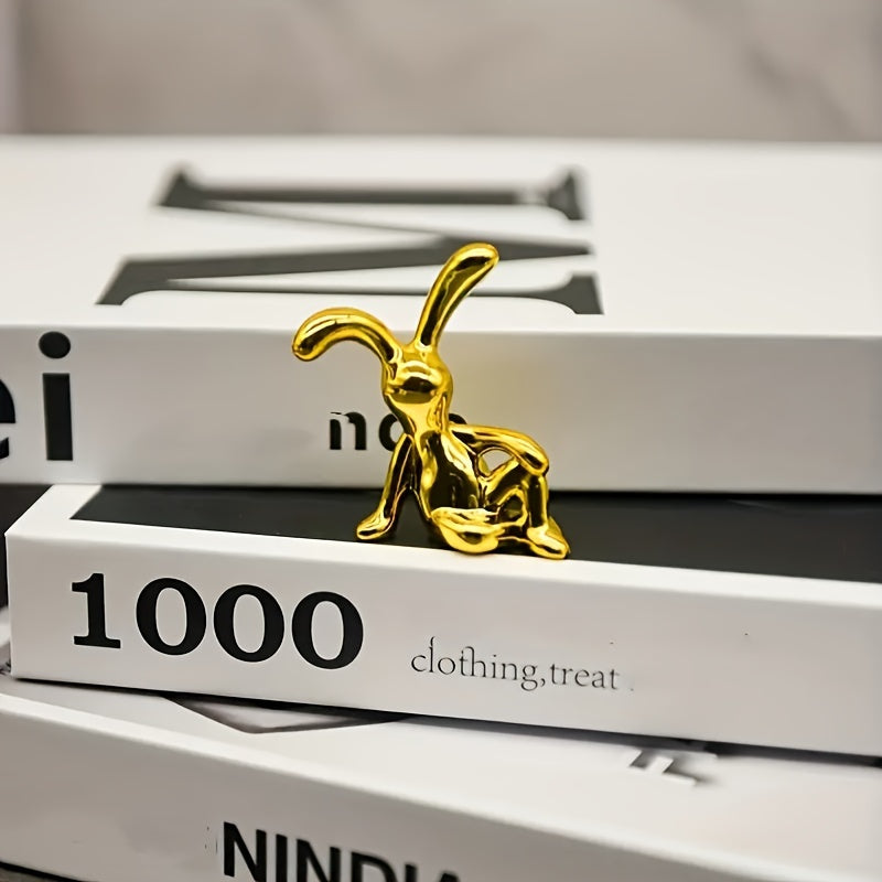 Gold and Silver Electroplated Sitting Rabbit Figurine for Home and Office Decor