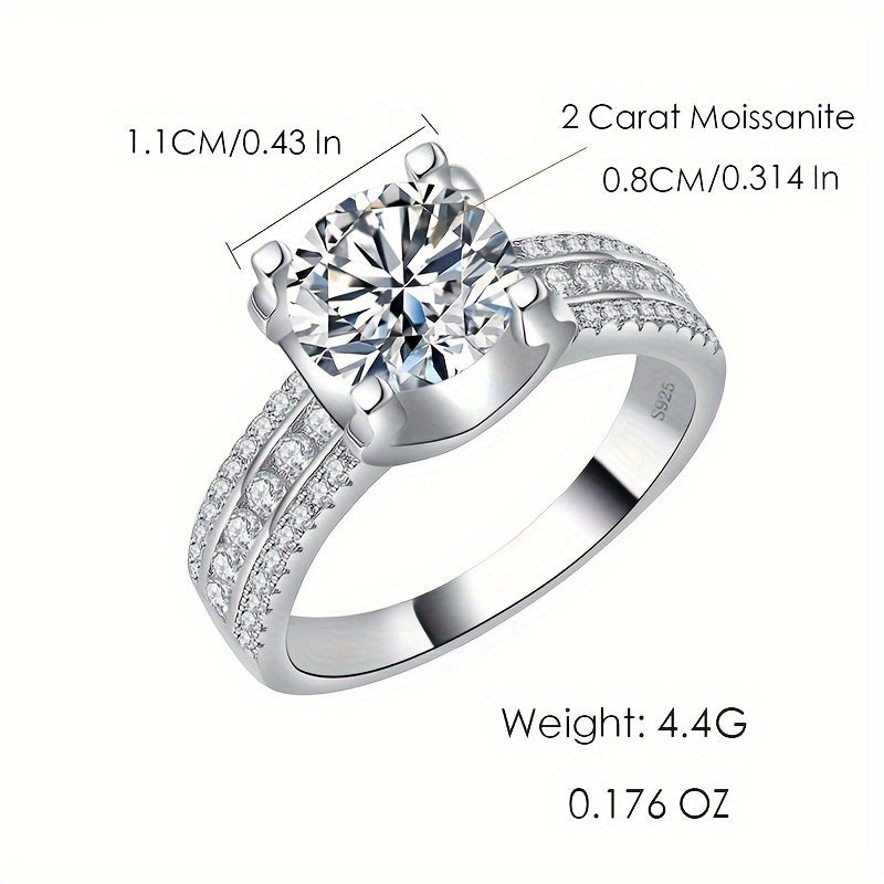 Vintage 2CT Moissanite Engagement Ring in Sterling Silver Platinum Plated October Birthstone Wedding Band